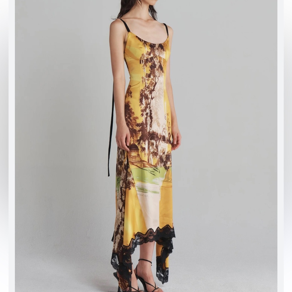 MONSE Yellow and Brown High Low Dress